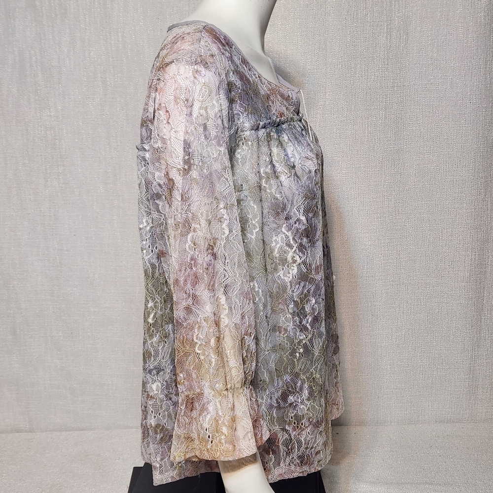Zac & Rachel Women’s L Blouse Lace Fairy Whimsygoth Green Purple Burnout Look - Picture 7 of 10